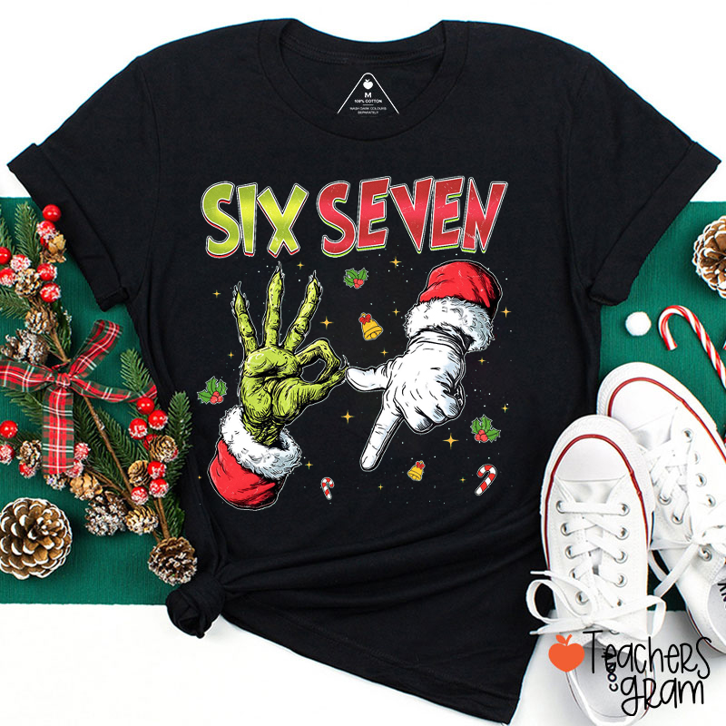 Six Seven Meme Green Hand Teacher T-Shirt