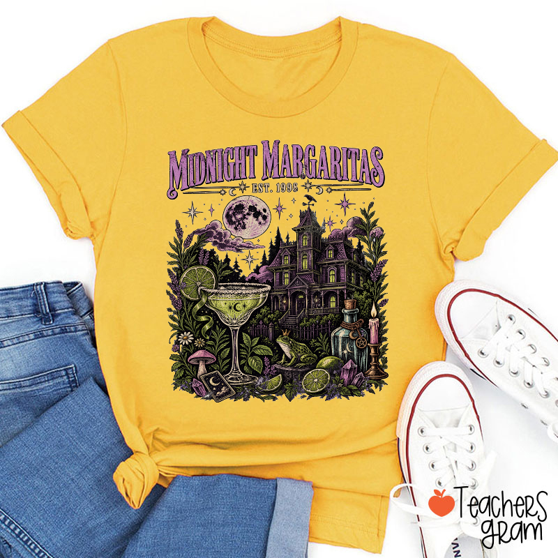 Midnight Margaritas Est 1998 Vintage Witchy Haunted House Floral Teacher T-Shirt