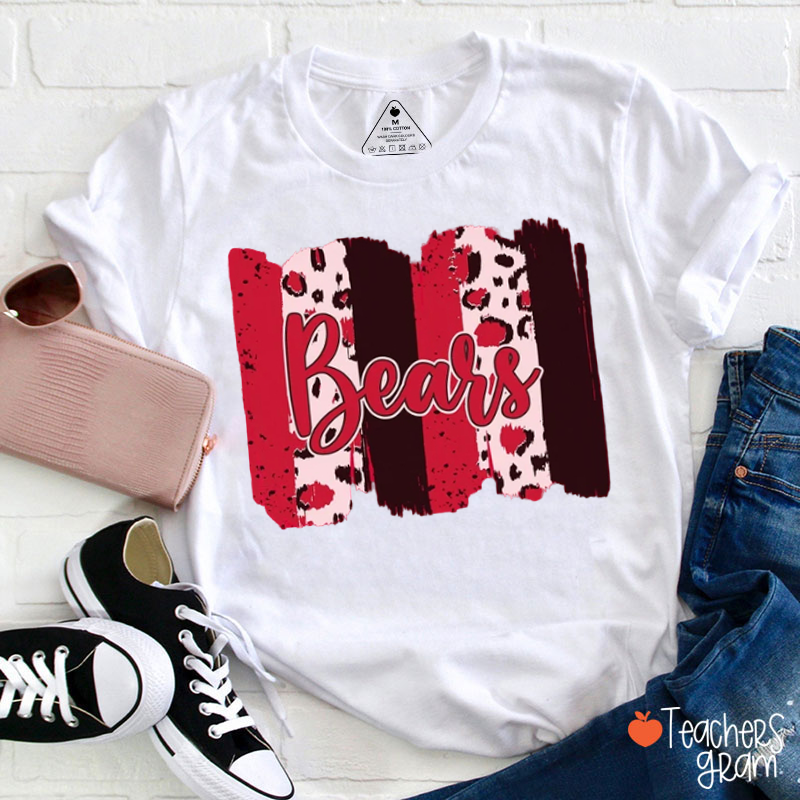 Personalized Mascot Leopard Brush Stroke Team Teacher T‑Shirt