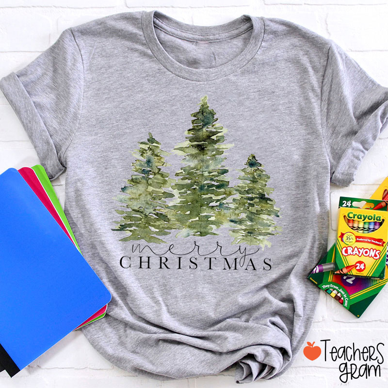 Merry Christmas Green Tree Teacher T-Shirt