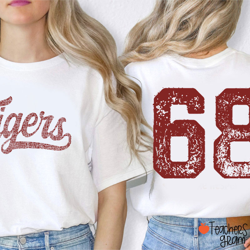 Personalized Mascot Comfort Colors Distressed Teacher Two Sided T-Shirt