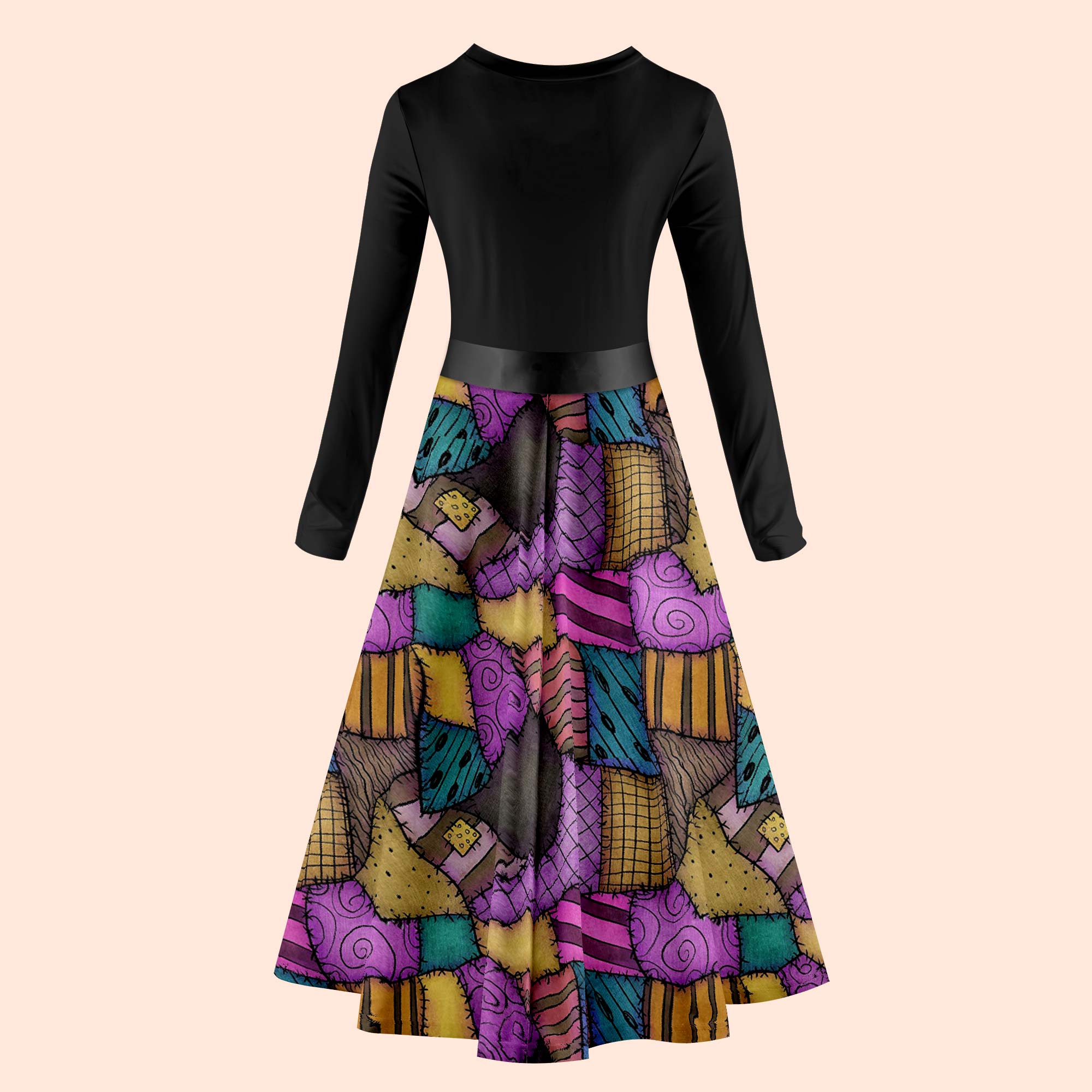 Halloween Rag Collage Style Teacher Long Sleeve Dress