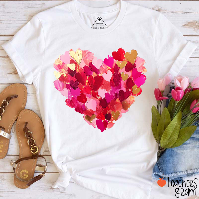 Oil Painting Heart Valentine Teacher T-Shirt