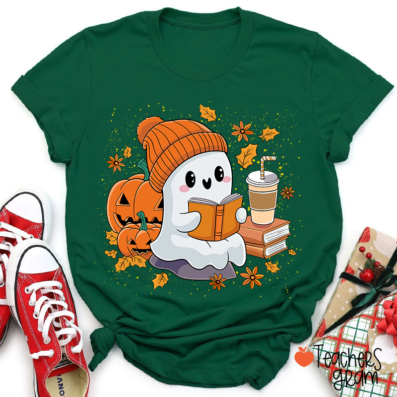 Reading Ghost Pumpkin Halloween Teacher T-Shirt