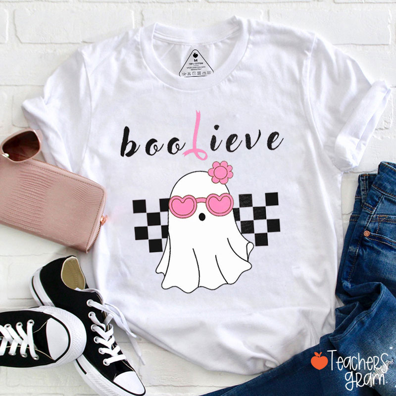 Breast Cancer Boo Lieve Ghost Teacher T-Shirt