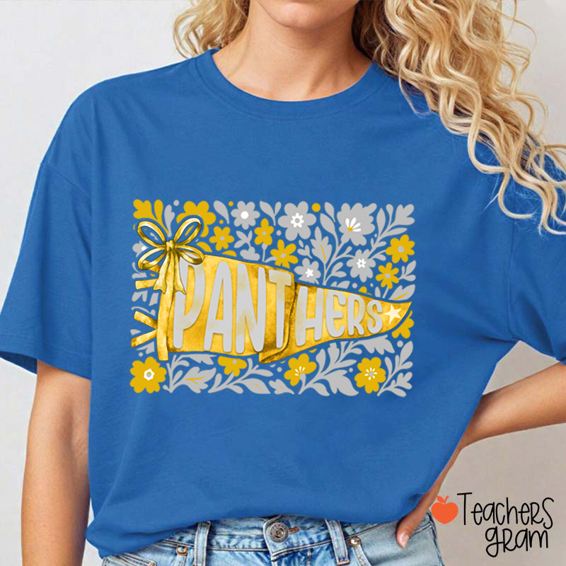 Personalized Mascot Pennant Flowes School Spirit Teacher T-Shirt