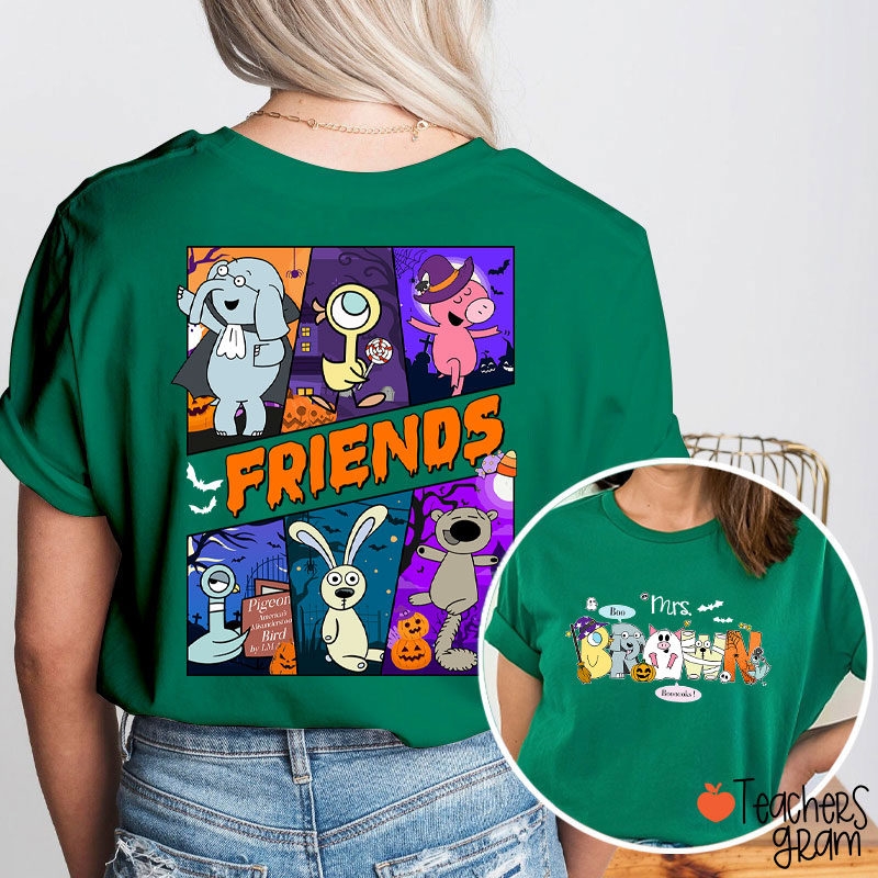 Personalized Name Boo Booooks Friends Teacher Two Sided T-Shirt