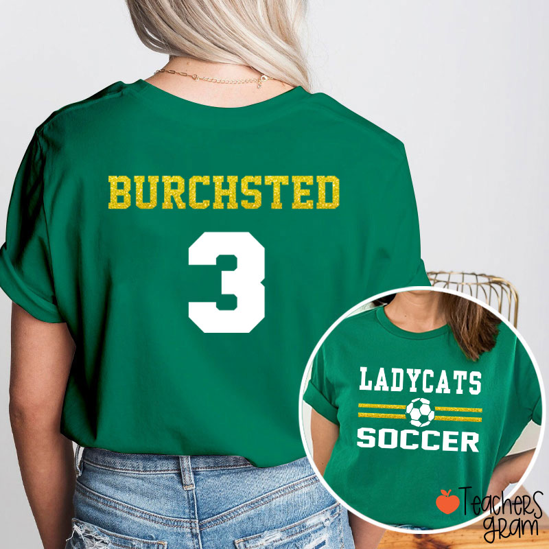 Personalized Mascot And Sport Imitation Glitter Teacher Two Sided T-Shirt