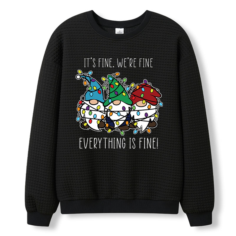 Everything Is Fine Teacher Waffle Knit Sweatshirt