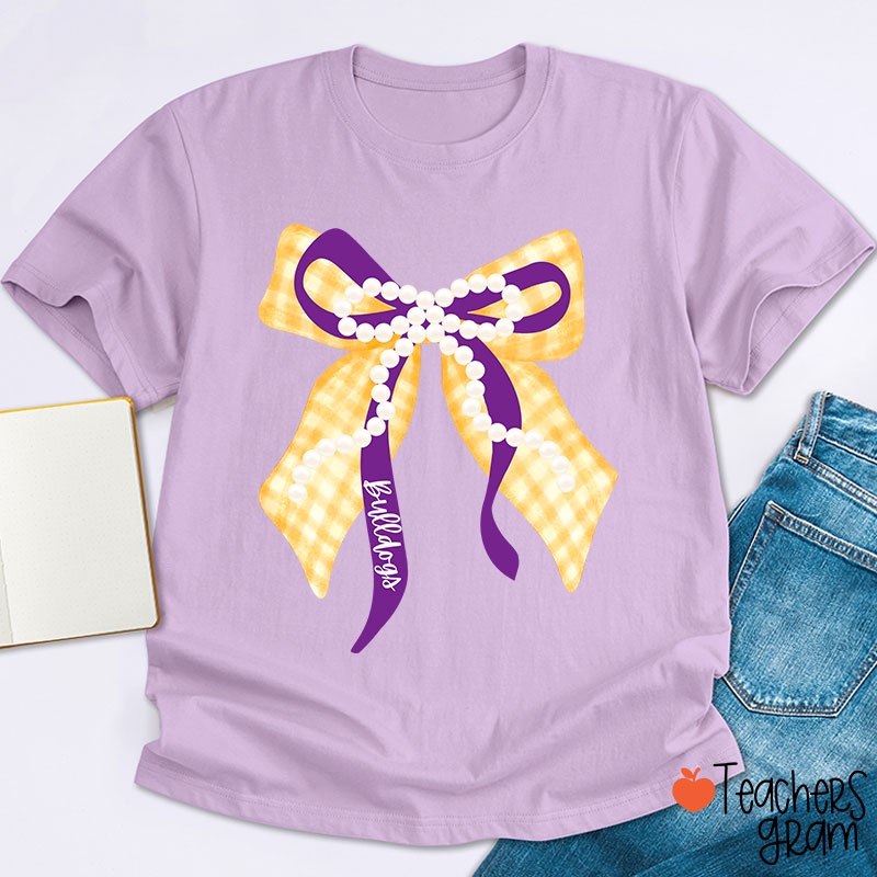Personalized Mascot Pearl Bow Teacher T-Shirt