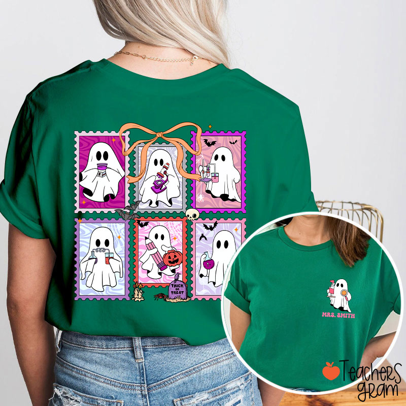 Personalized Name Spooky Science Halloween Teacher Two Sided T-Shirt