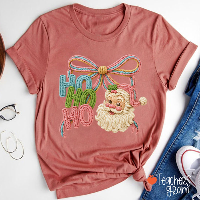 Faux Yarn Ho Ho Ho Merry Christmas Teacher T-shirt