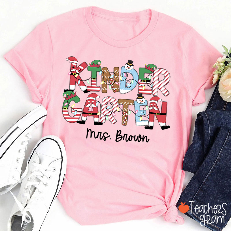 Personalized Grade And Name Christmas Teacher T-Shirt