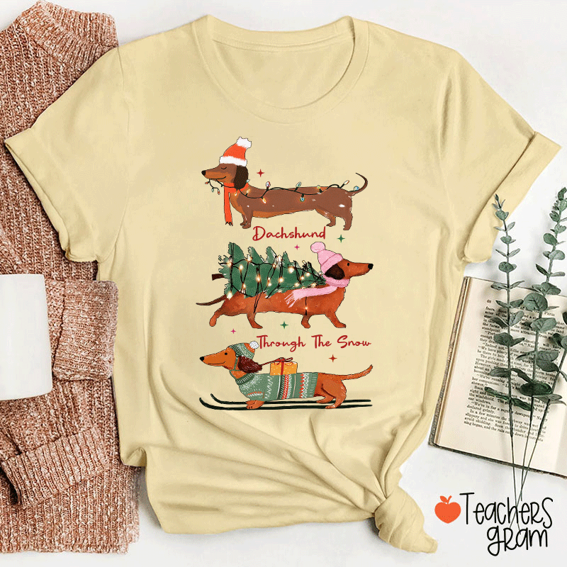 Dachshund Through The Snow Teacher T-Shirt