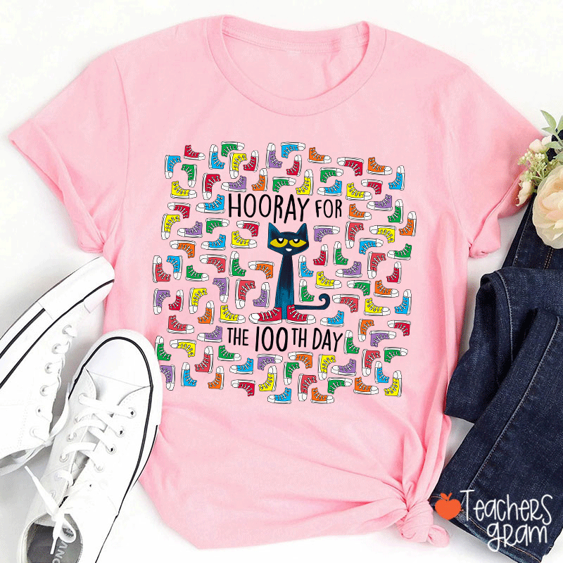 Shoes Cat Hooray For 100 Days Teacher T-Shirt