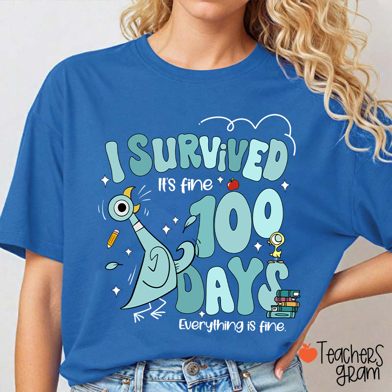 Pigeon I Survived 100 Days Teacher T-Shirt