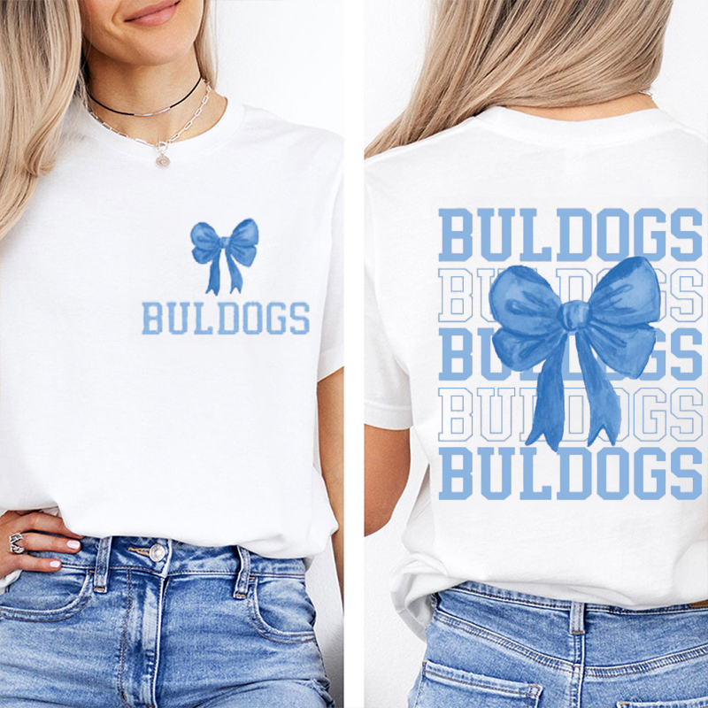 Personalized Mascot Bow Ribbon Teacher Two Sided T-Shirt