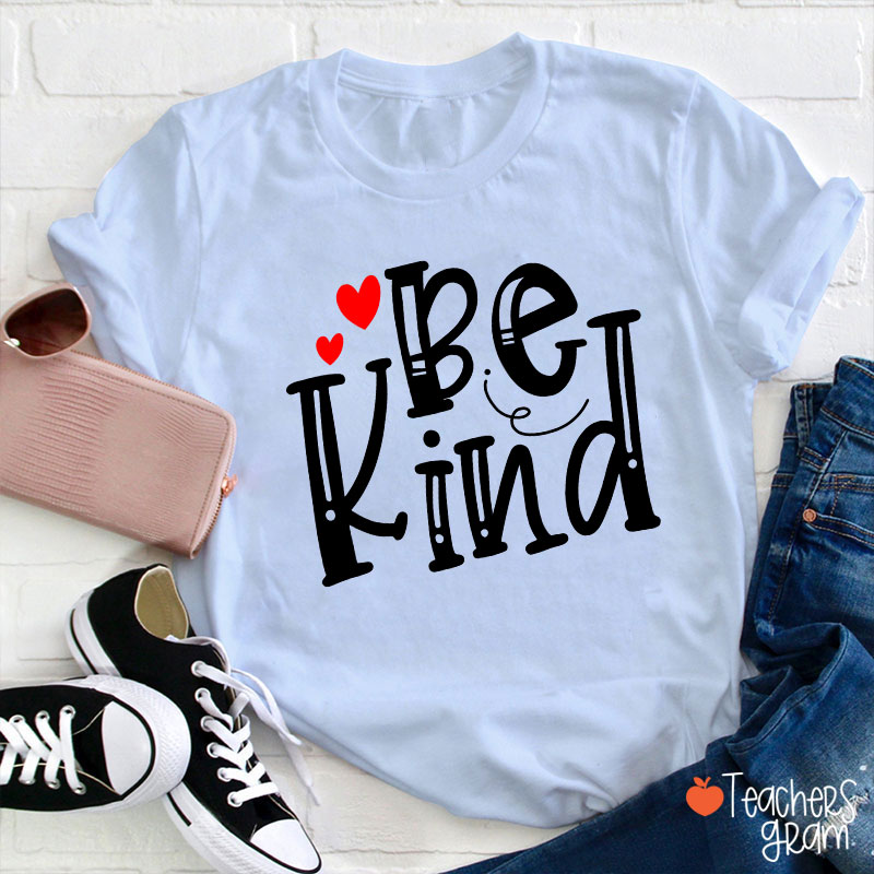 Be Kind Red Heart Teacher T-Shirt