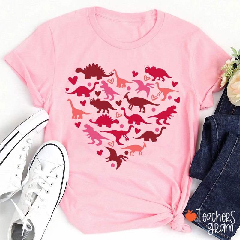 Cute Dinosaur Heart Teacher T-Shirt