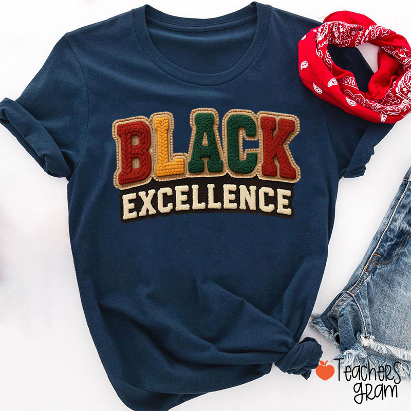 Faux Yarn Black Excellence Teacher T-Shirt