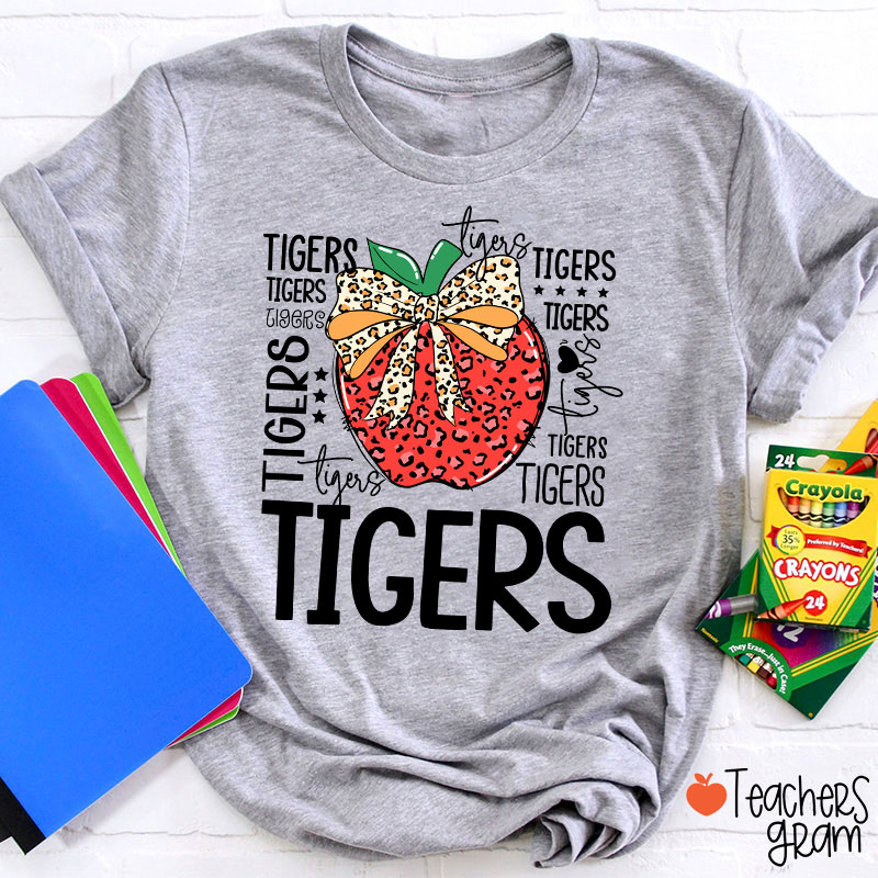 Personalized Mascot Leopard Apple School Spirit Teacher T-Shirt