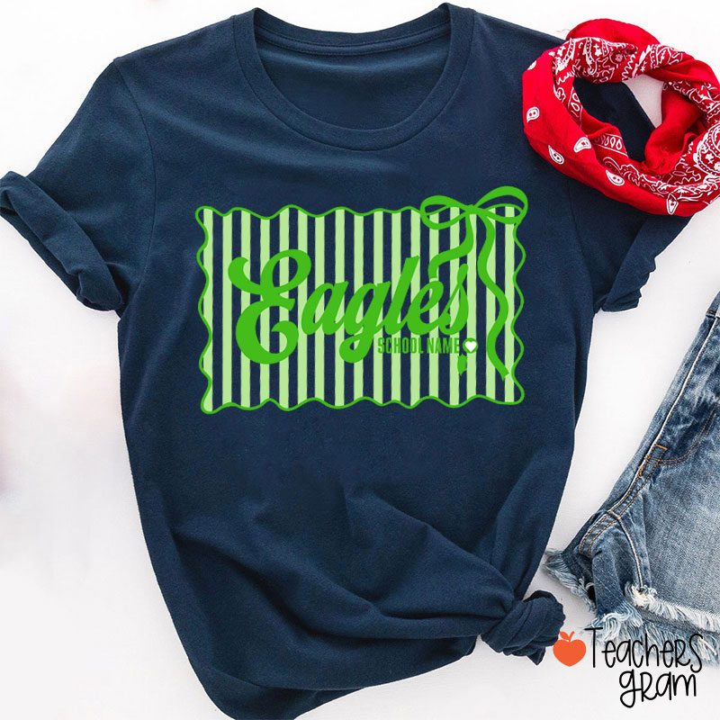 Personalized Retro Stripe Cheer Team Teacher T-Shirt