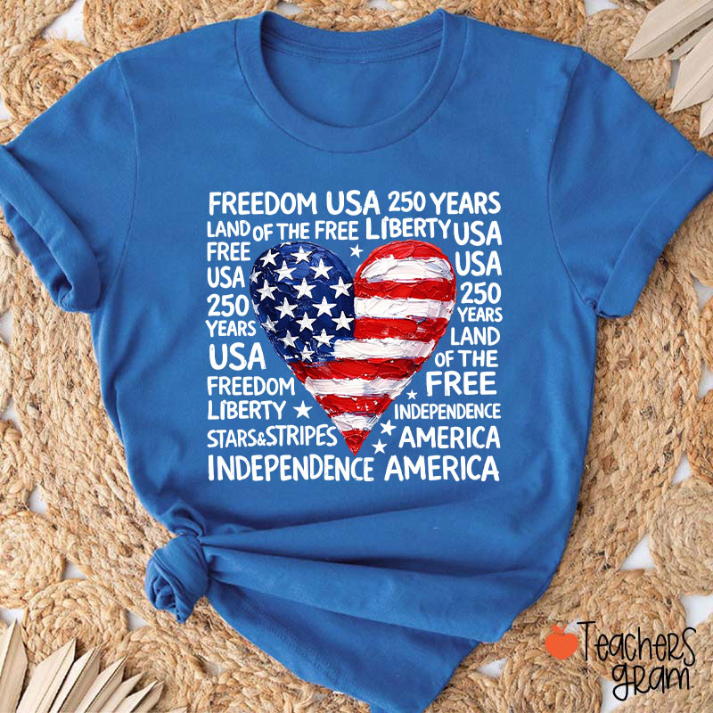 Heart Shaped American Flag Teacher T-Shirt