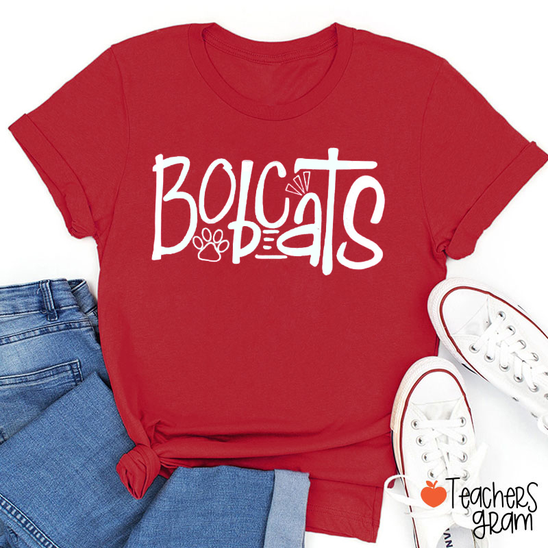 Personalized Mascot School Spirit Staggered Typography Teacher T-Shirt
