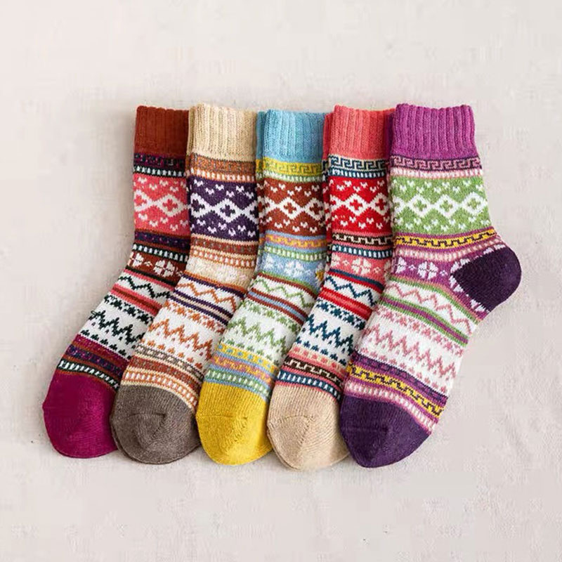 Ethnic Style Rhombus Woolen Teacher Socks