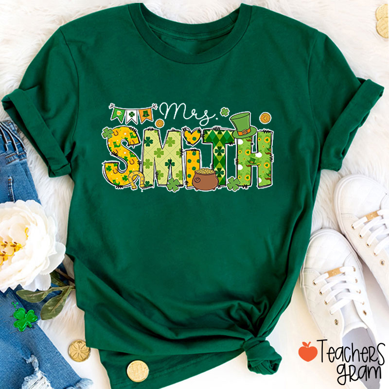 Personalized Name Shamrock St. Patrick's Day Teacher T-Shirt