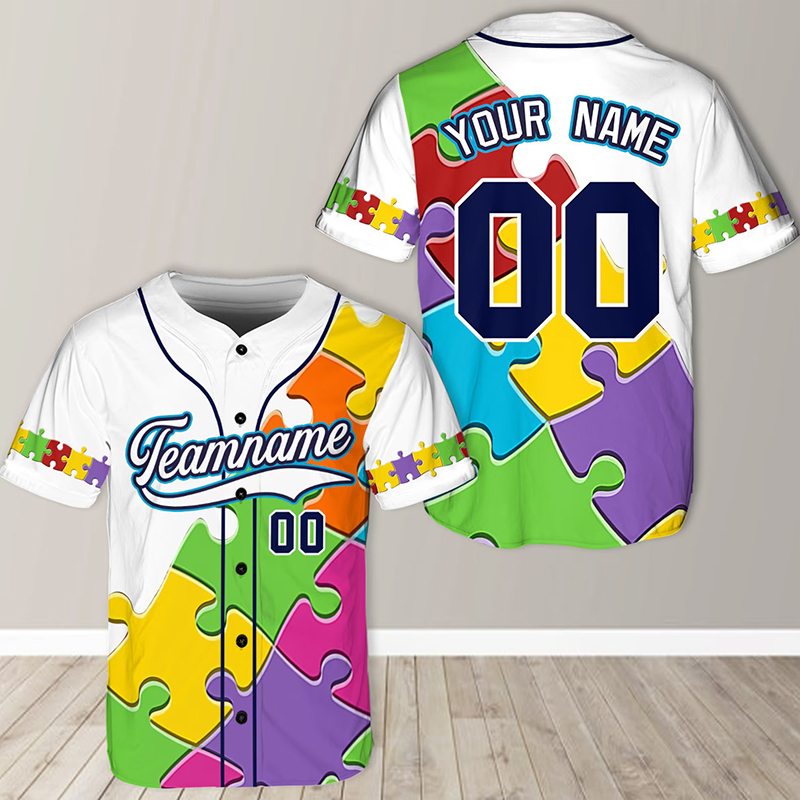 Personalized Puzzle Autism Awareness Teacher Baseball Jersey