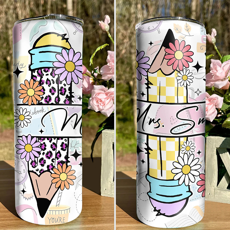 Leopard Flowers Pencil Teacher Tumbler