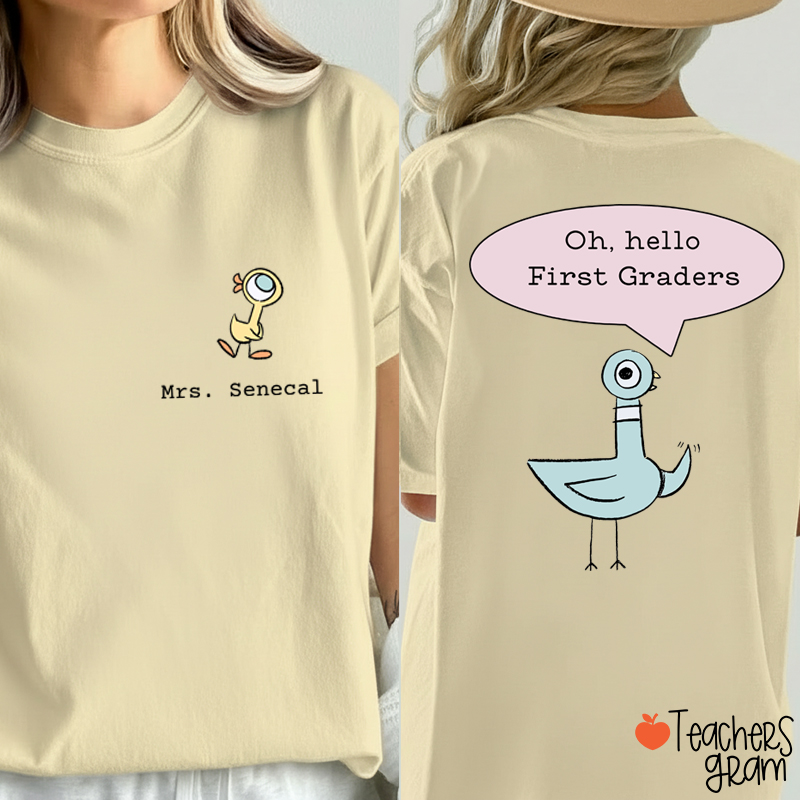 Personalized Name And Grade Hello Teacher Two Sided T-Shirt