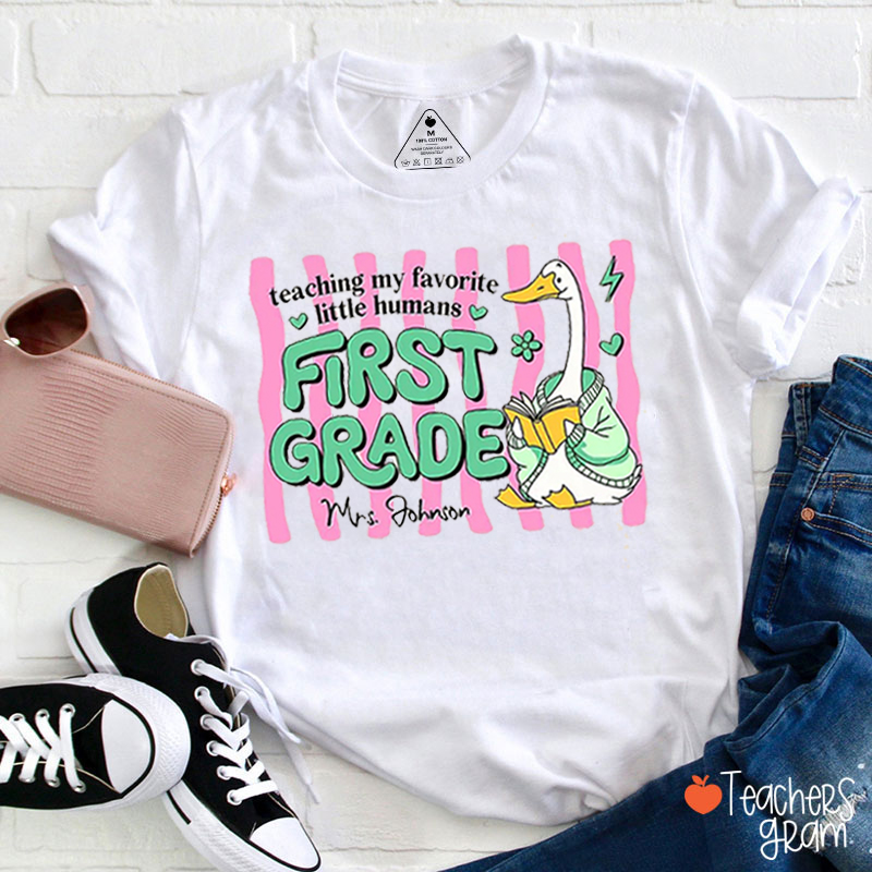 Personalized Grade And Name Silly Goose Teaching My Favorite Little Humans Teacher T-Shirt