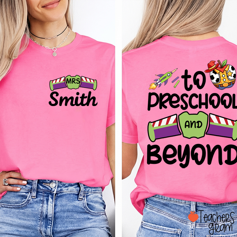 Personalized Grade And Name Galaxy Cartoon Teacher Two Sided T-Shirt