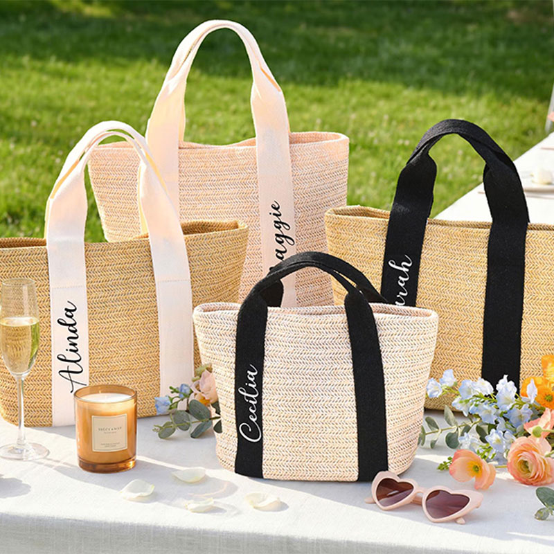 Personalized Bohemian Style Straw Beach Tote Bag