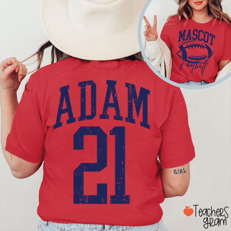 Personalized Mascot Name Number Retro Team Sport Teacher Two Sided T‑Shirt