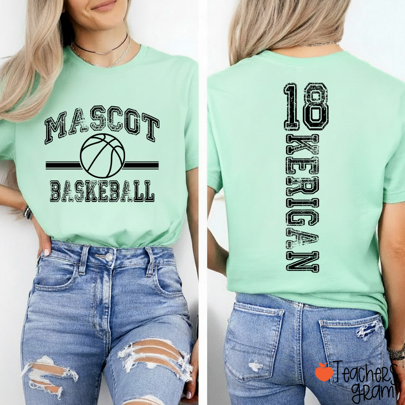 Personalized Mascot Vintage Sport Theme Teacher Two Sided T-Shirt