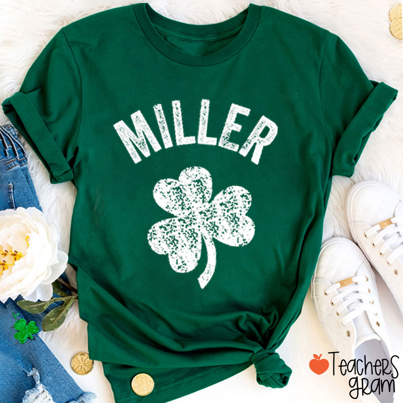Personalized Name Four Leaf Clover Teacher T-Shirt