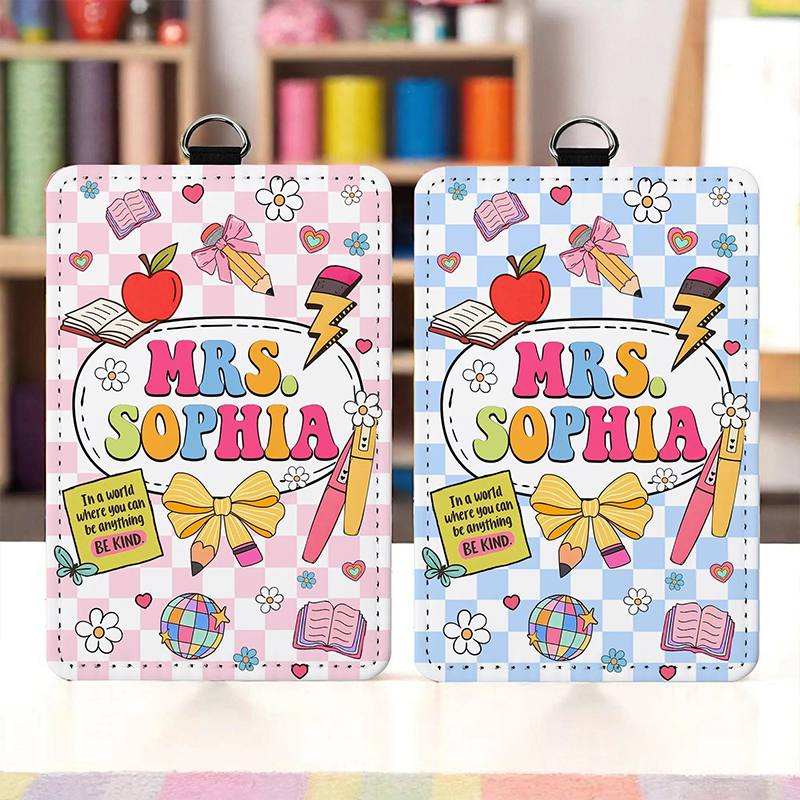 Personalized Name Checkered Bow Teacher Card Holder