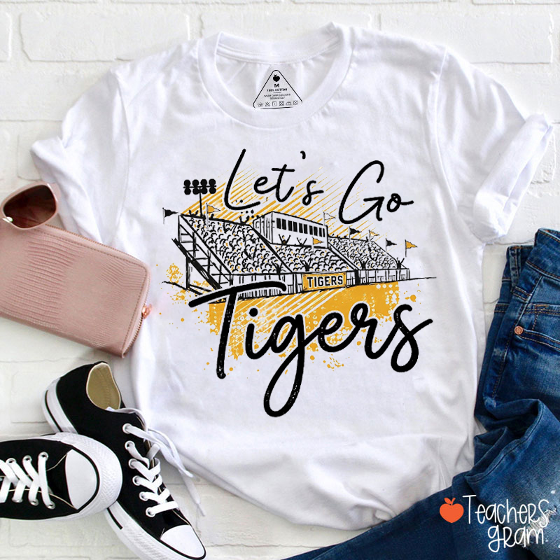 Personalized Mascot Name And Color Retro Stadium Let's Go Teacher T-Shirt