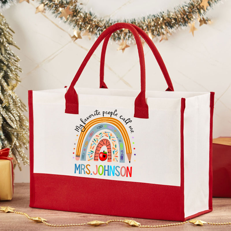 Personalized Name My Favourite People Call Me Teacher Cotton Tote Bag