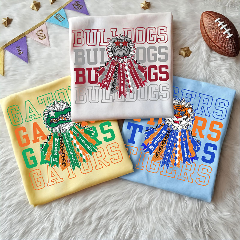 Personalized Mascot Vintage Stacked Letter Flower Ribbon Teacher T-Shirt