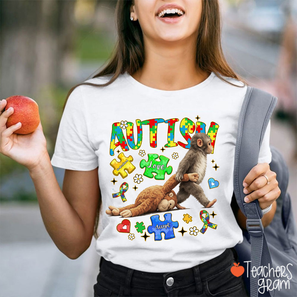 Understand Love Accept Punch Monkey Autism Awareness Teacher T-Shirt