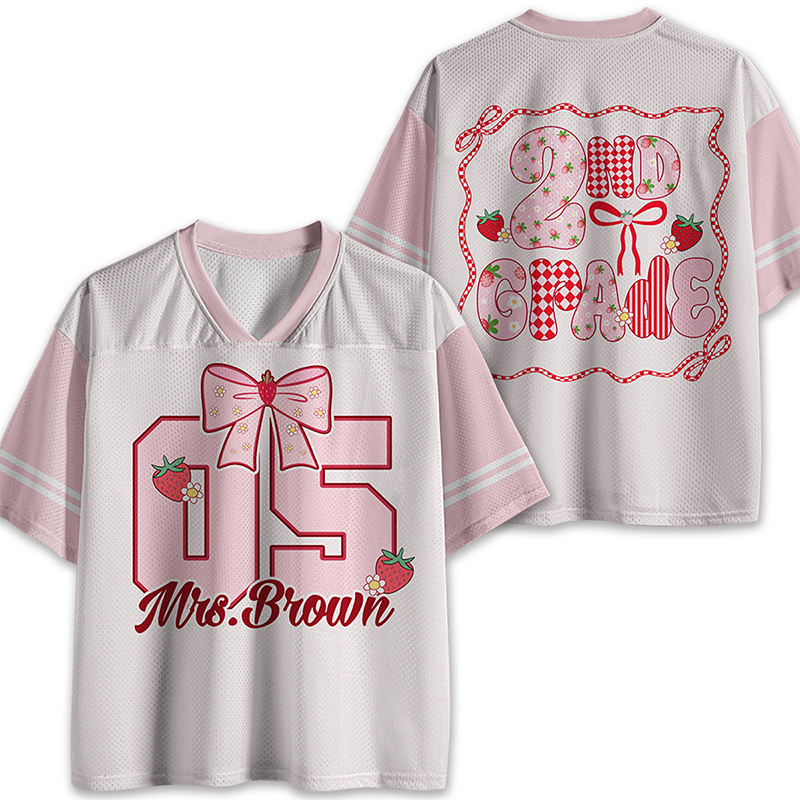Personalized Grade And Name Strawberry Teacher Mesh Jersey