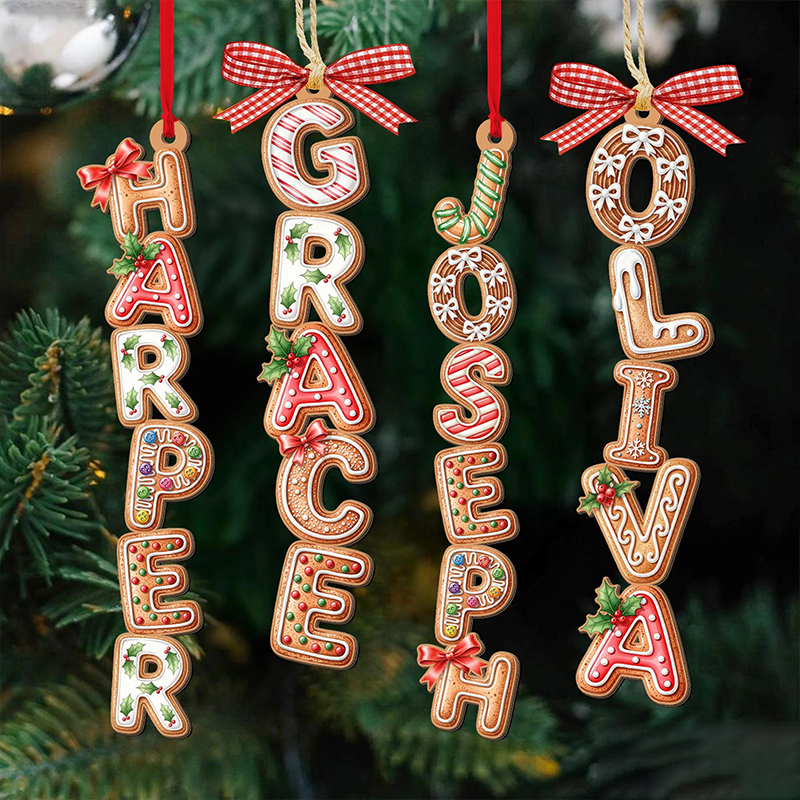Personalized Name Gingerbread Alphabet Teacher Ceramic Christmas Ornament