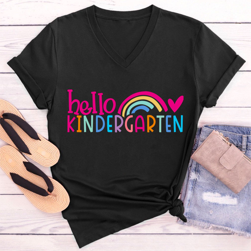 Personalized Hello Teacher Female V-Neck T-Shirt