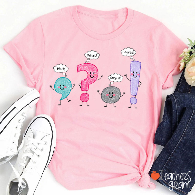 Cartoon Punctuation Character Graphic Teacher T‑Shirt