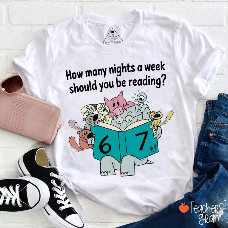 Six Seven Meme Reading Elephants And Friends Teacher T-Shirt