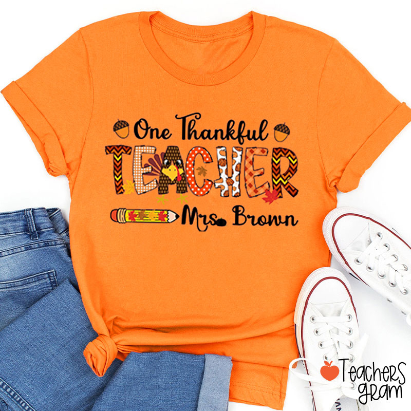 Personalized Name One Thankful Teacher T-Shirt